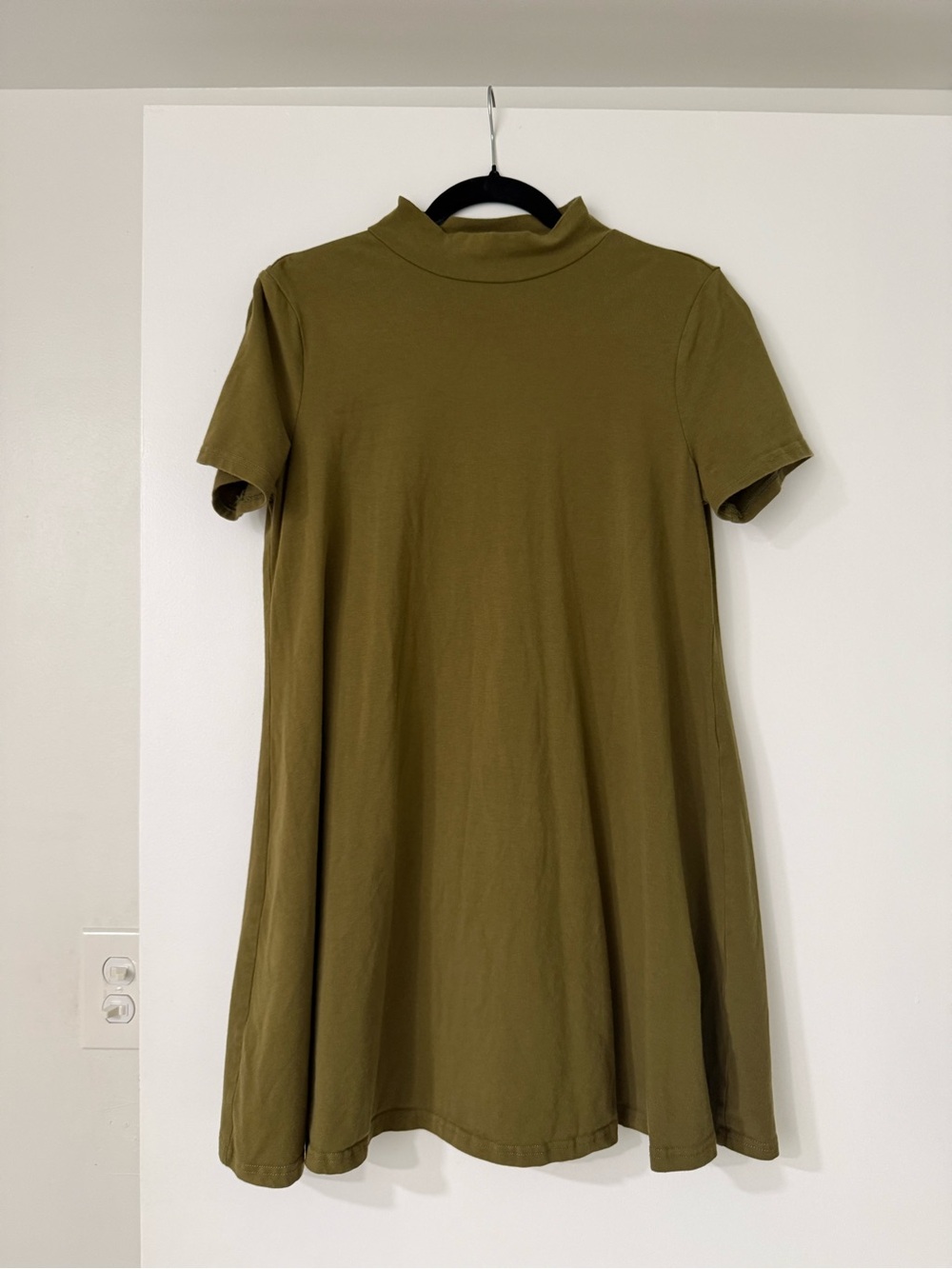 Olive Short-Sleeve Mock Neck Dress